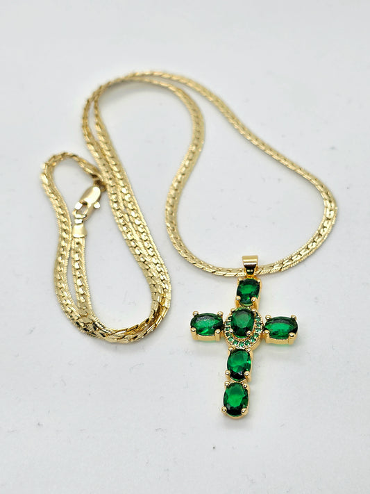 Emerald cross pendant necklace