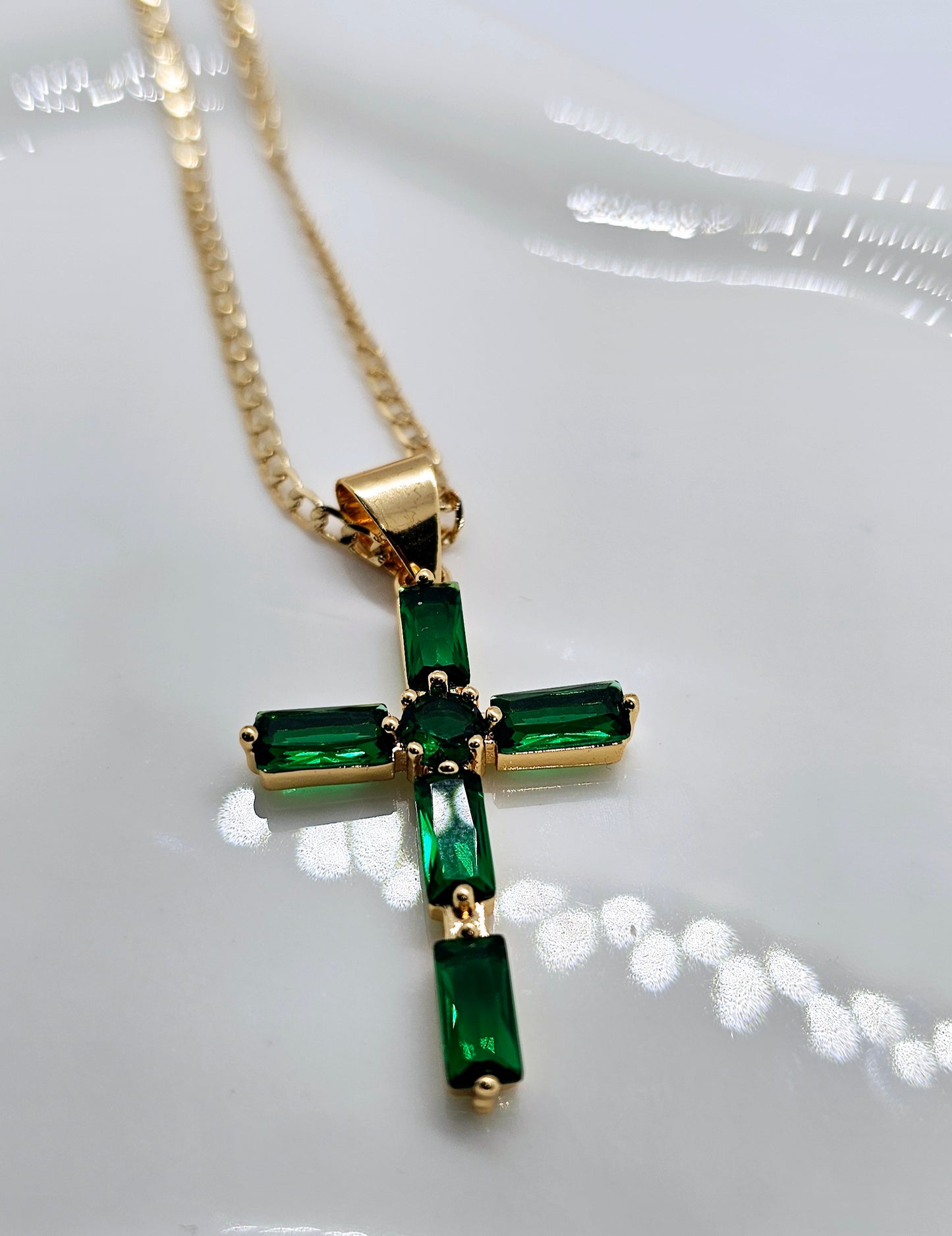 Emerald Cross Necklace