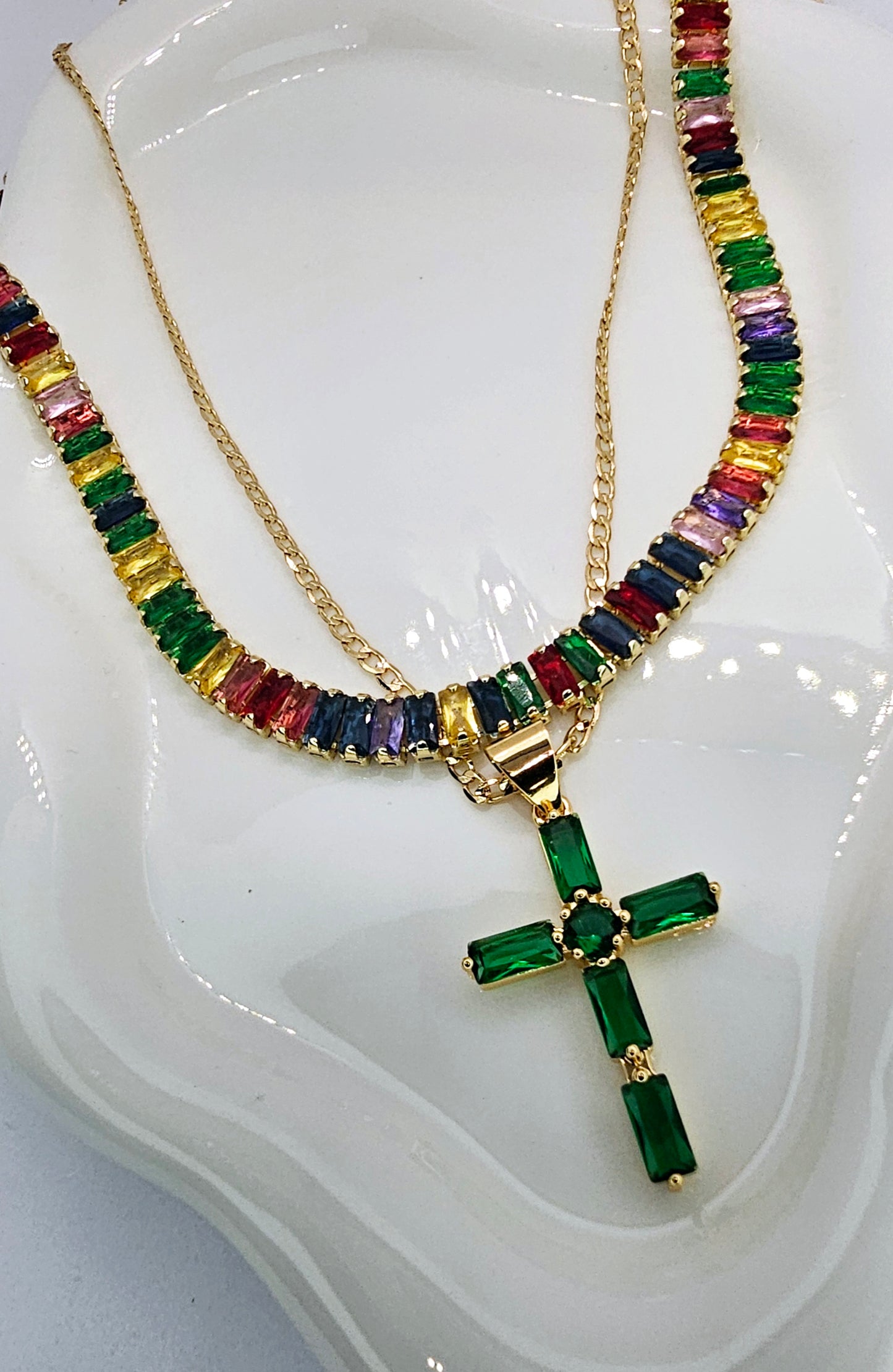 Emerald Cross Necklace