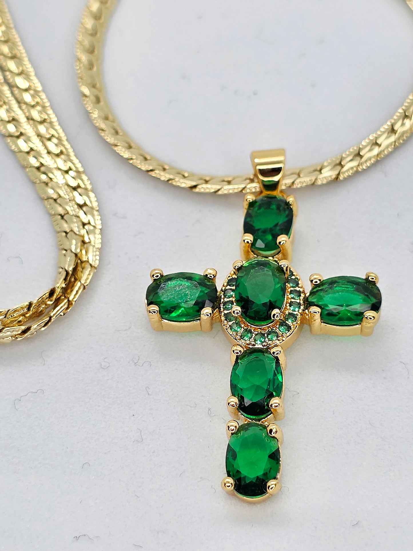 Emerald cross pendant necklace